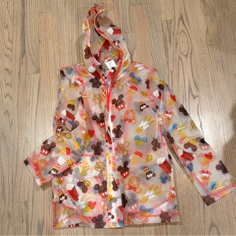 Disney Raincoat Clear Vinyl Rain Jacket with Colorful Snack & Mickey Ear Print